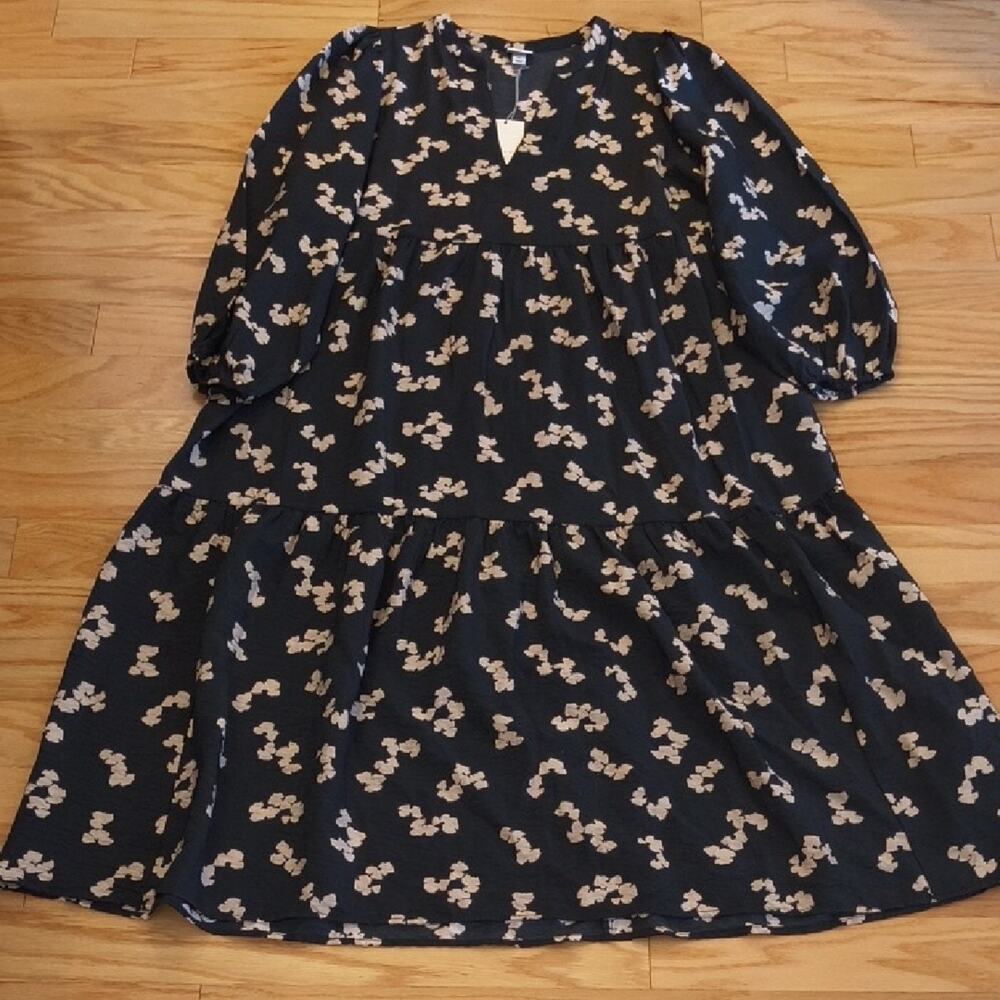 a new day, Black&Cream V-Neck Floral Maxi Dress, Ladies XL (NWT)